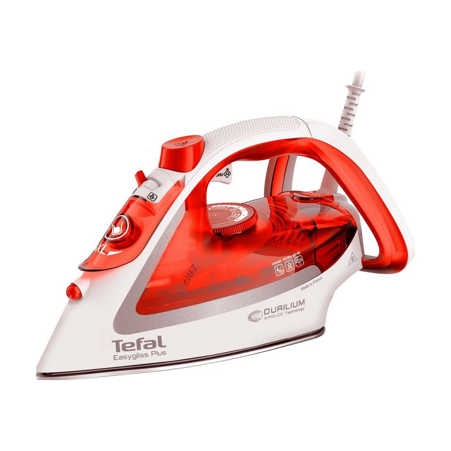 Tefal FV5738 Easygliss Plus Dampfbügeleisen, 2800 W, Orangerot/Weiß/Silber, Durilium AirGlide